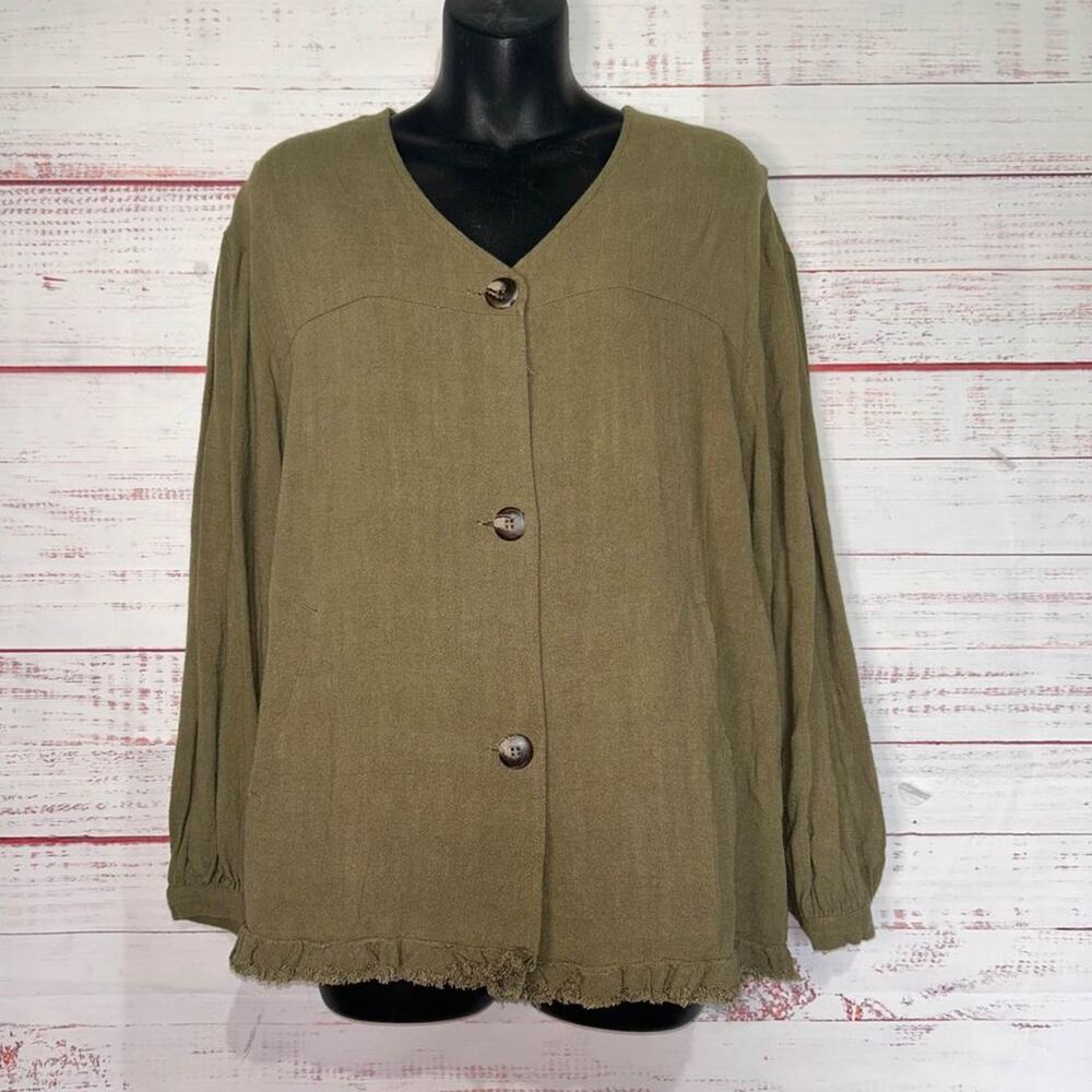 Umgee Boutique Sage Linen Top | Women’s Small